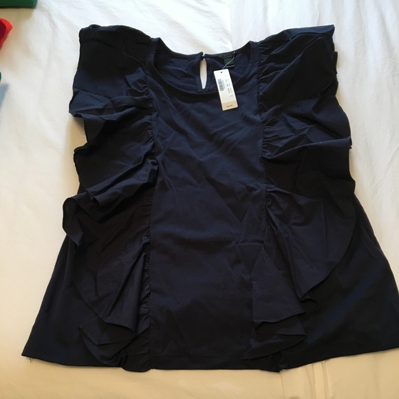 J. Crew Tops - J Crew Sleeveless Ruffle Blouse Navy Size Small
